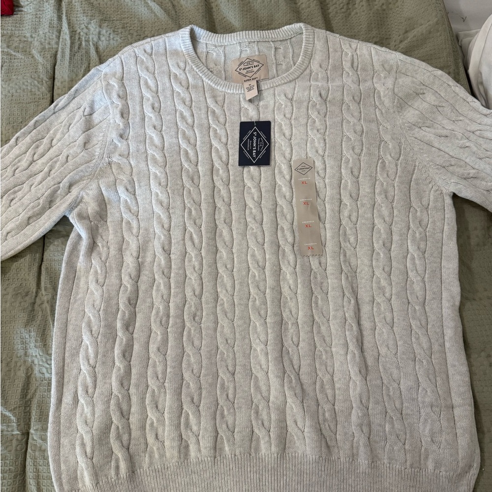 St. John's Bay Light Gray Cable Knit Crewneck Sweater